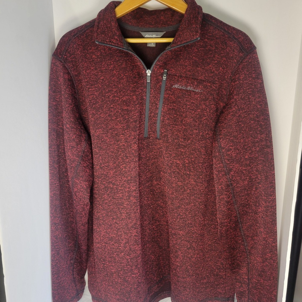 Eddie Bauer Mens XL Burgundy Heathered Quarter Zip Pullover Sweater Fleece